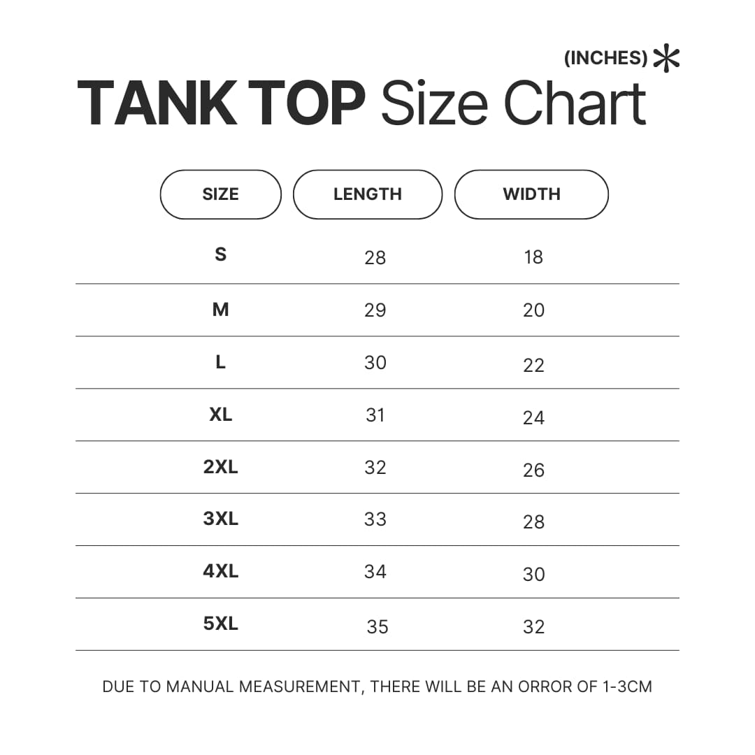 Tank Top Size Chart - 2hollis UK Shop