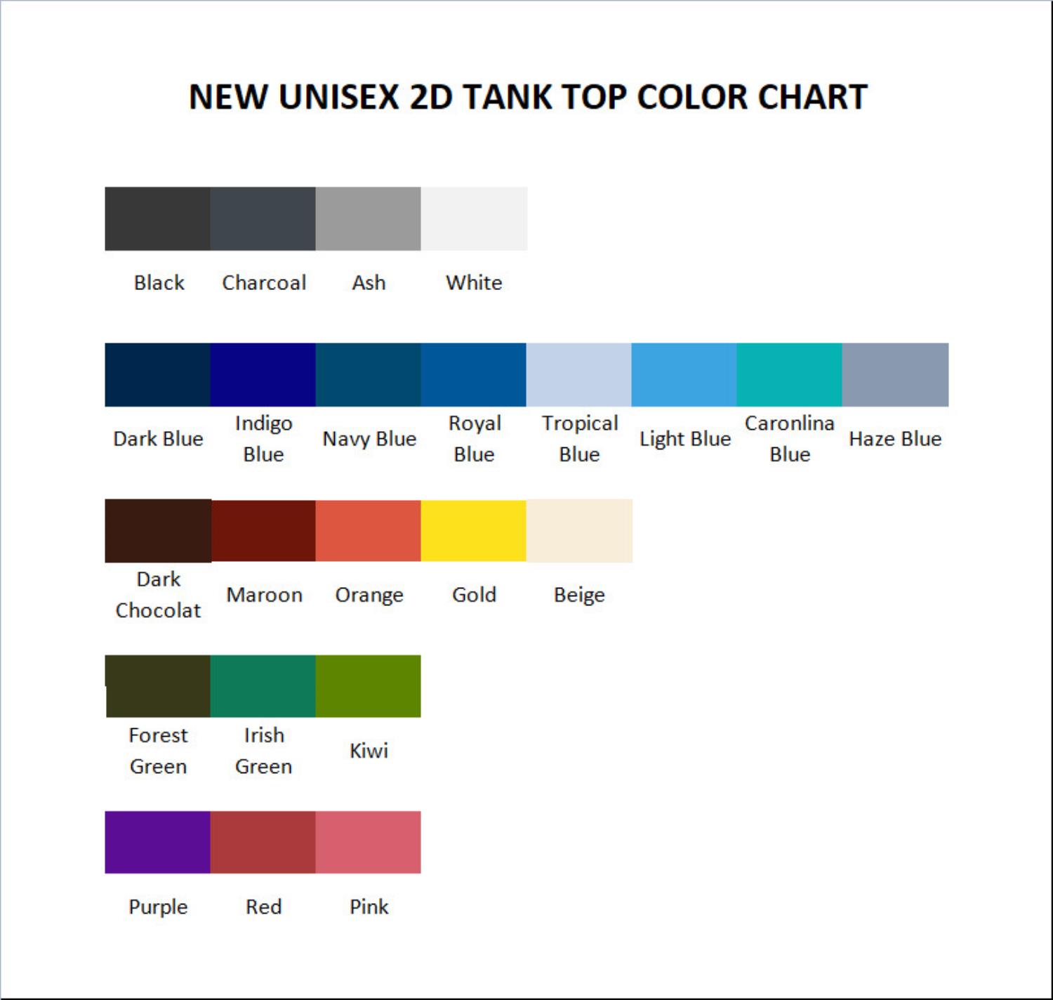 tank top color chart - 2hollis UK Shop