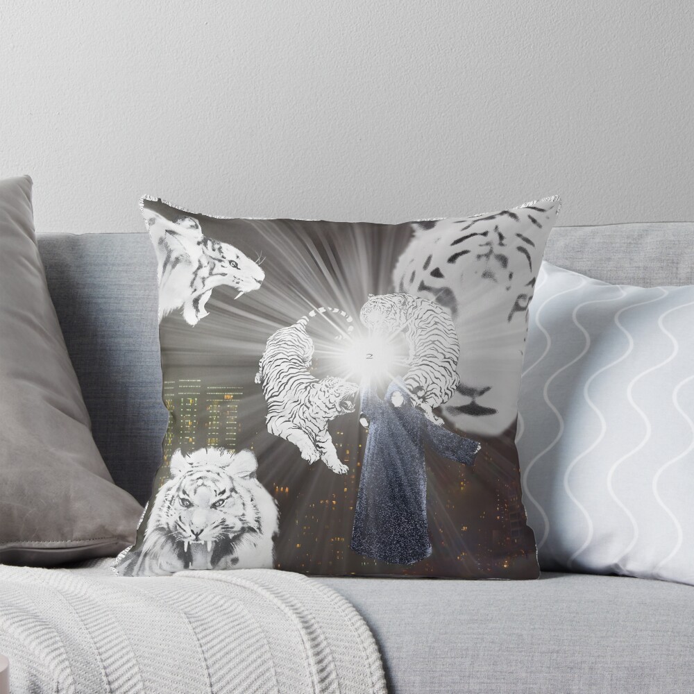 2hollis White Tiger Throw Pillow